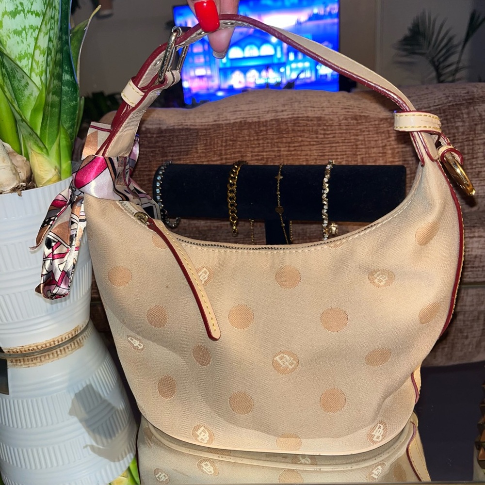 Dooney & Bourke Tan Polka Dot Shoulder Bag